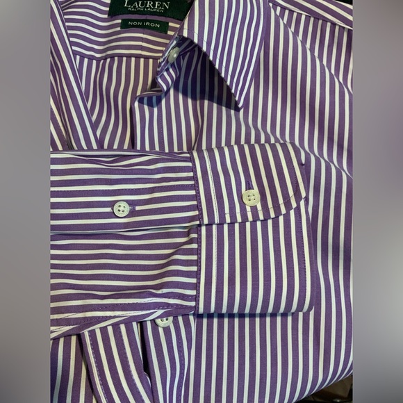 Lauren Ralph Lauren non iron button down shirt size PS purple white pinstripes - Picture 8 of 9